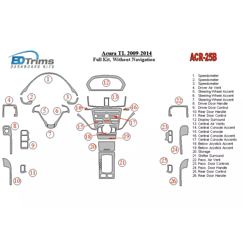 BDTrims Dash Trim Kit for 2009-2014 Acura TL - Full