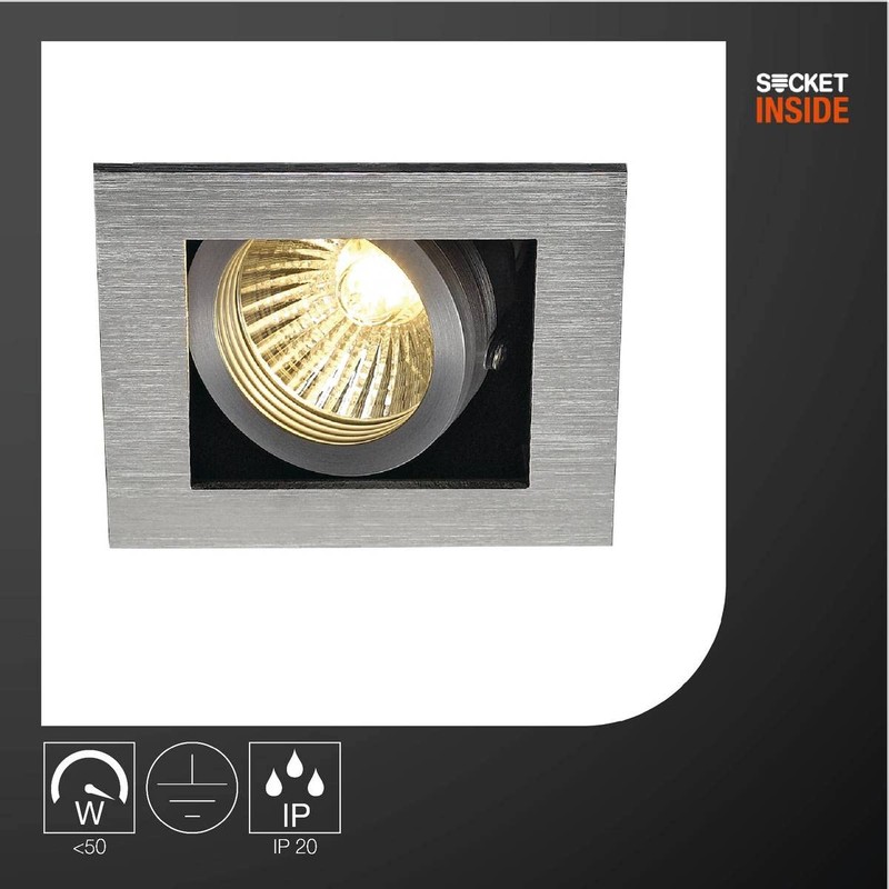 SLV KADUX 1 GU10 Downlight, Angular, alu Brushed, max, 50W,
