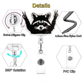 Cute Badge Holder Badge ID Retractable Badge Reel with 360°Claw Clip for ID Card Holders,LINMEIZAI with Scissorhands Raccoon Fall and Winter Decorations