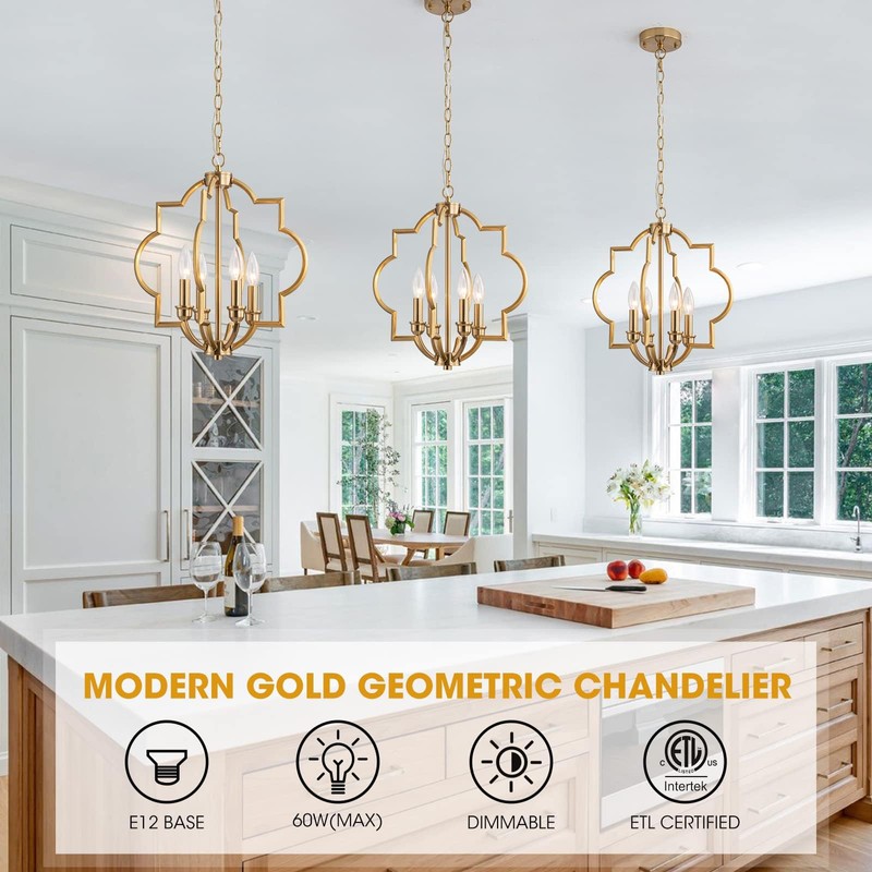 ACANER 4-Light Brushed Gold Chandeliers for Dining Room, 15.6" Farmhouse