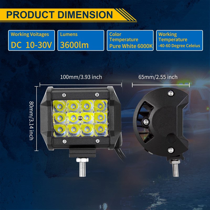 AUXTINGS LED Wirk Light Bar, 2Pcs 4 inch 36W Triple