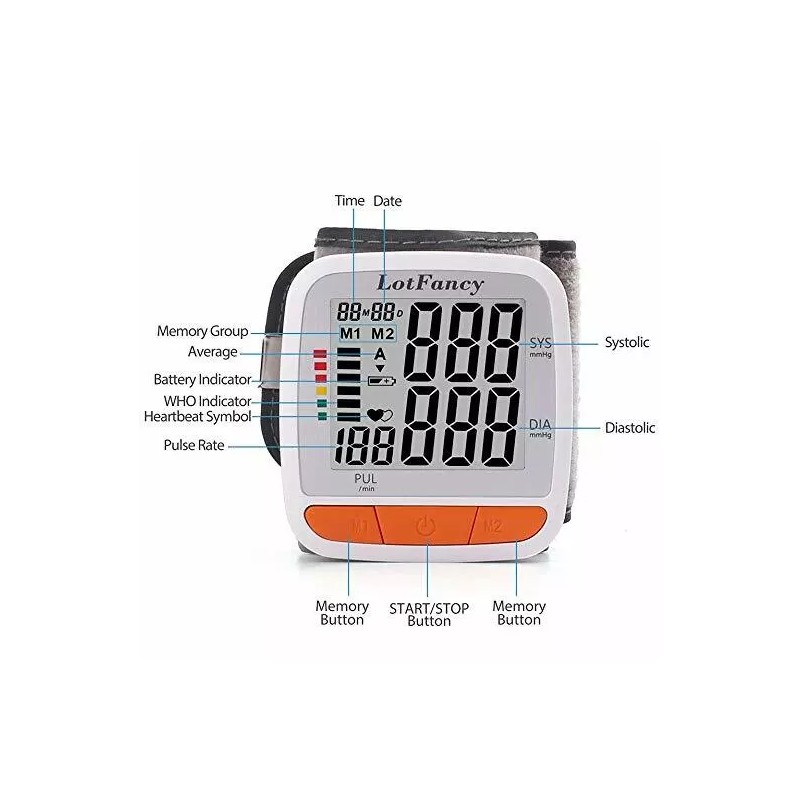 Automatic Wrist Blood Pressure Monitor BP Cuff Gauge Heart Rate