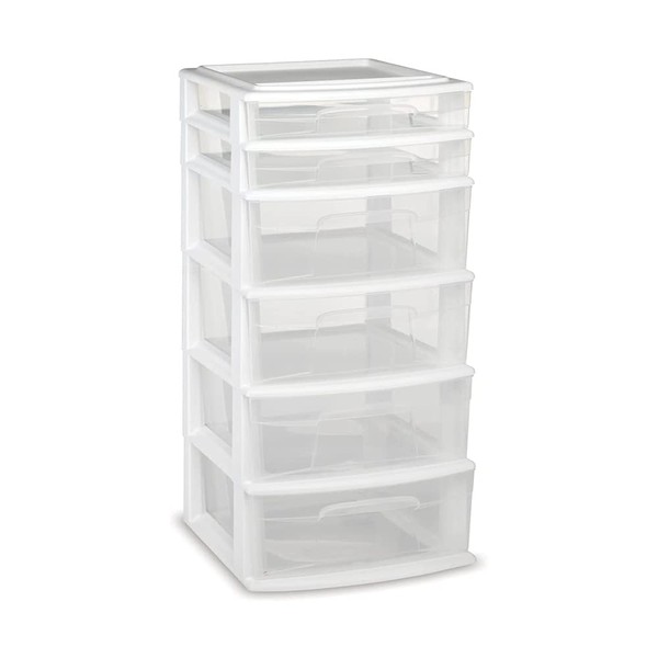 Homz 6 Drawer Plastic Storage and Organizer Tower, Cabinet for