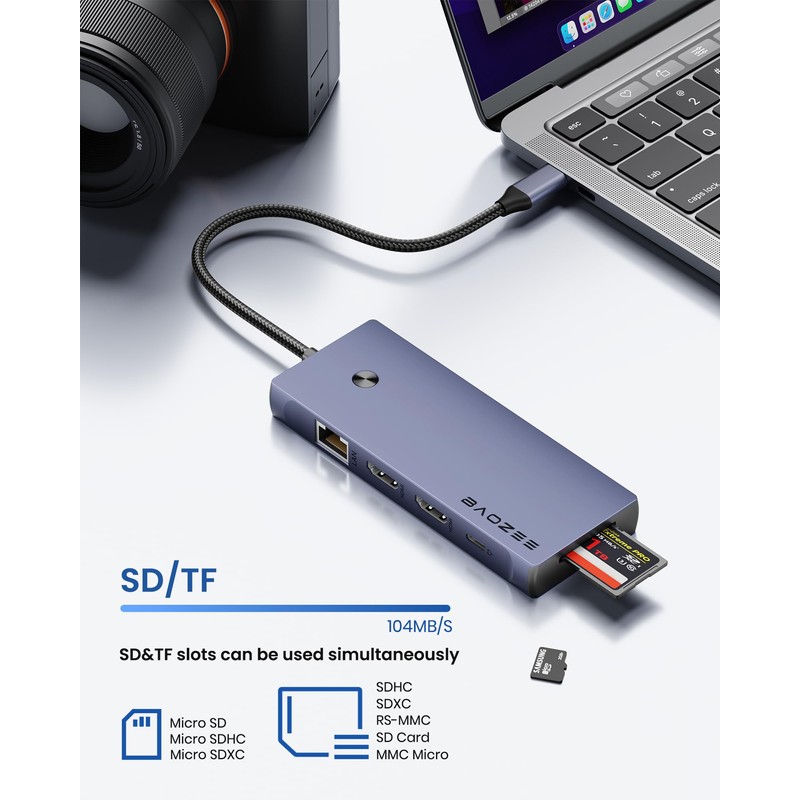 BAOZEE Laptop Docking Station Dual Monitor, 10-in-1 USB-C Hub with