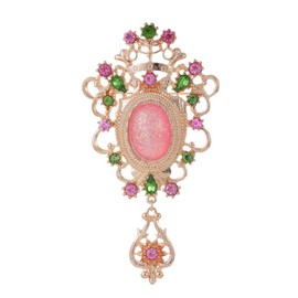 Kokoma Retro Pink Opal Brooch Pin for Women Colorful Crystal CZ Dangle Charm Drop Lapel Pins Badge Corsage Scarf Clip Elegant Cloth Dress Accessories Jewelry Gifts