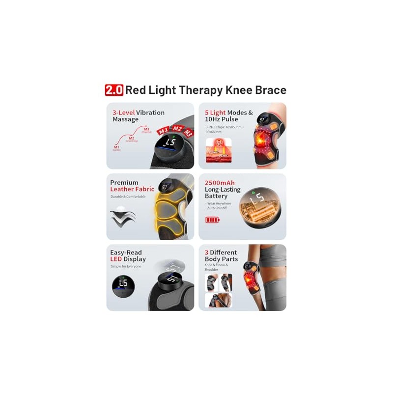 Upgraded PRO Red Light Therapy Knee Brace & 4 Vibration