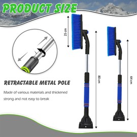 YongSral 3-in-1 Ice Scraper Car with Broom, 80 cm Extendable Snow Brush, 360° Rotating Telescopic Snow Brush, Car Windscreen Scratcher, Suitable for Car, SUV, Truck Windscreen (Blue)
