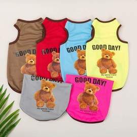 RIOSTUDIO Dog Clothes, Spring Summer, Dog Outfit, Summer, Tank Top, Cool, Bear Pattern, Breathable Mesh Vest, Bear Print, Sleeveless Vest, Dog Clothes, Small, Medium, Large Dog, Cat Clothes (⑤ Mocha
