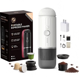 Portable Coffee Maker Travel Espresso Machine 120W White Color , 19 Bar Pressure 7500mAh Rechargeable Battery Version Portable On the Go for Camping, Driving, Home and Office Travelling White Color
