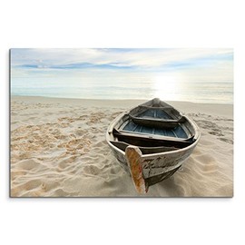 Canvas Picture 120 x 80 cm Landscape Photography - Lonely Boat on Sandy Beach