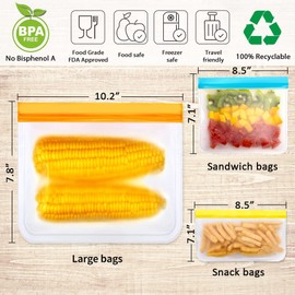 IDEATECH Reusable Storage Bags, 12 Pack BPA Free PEVA Reusable Freezer Bags,Reusable Gallon Bags, Reusable Sandwich Bags, Silicone Food Bags for Women, Men (12Pack-7 Large +5 Sandwich)