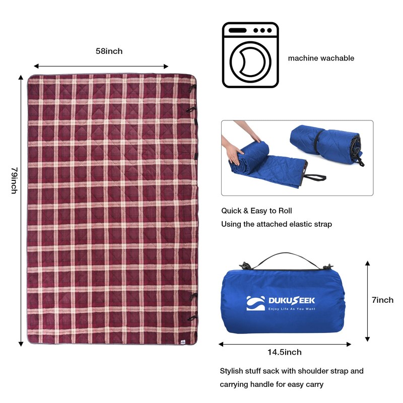 DUKUSEEK Waterproof Camping Blanket with Thick Fleece, Large Outdoor Blanket