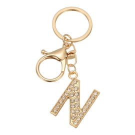 PATIKIL Initial Letter Key Chain, Letter A-Z Keychain Initials Keyring Cute Metal Crystal Alphabet Keyring for Keys Charm Handbag Purse Backpack, Golden (N)