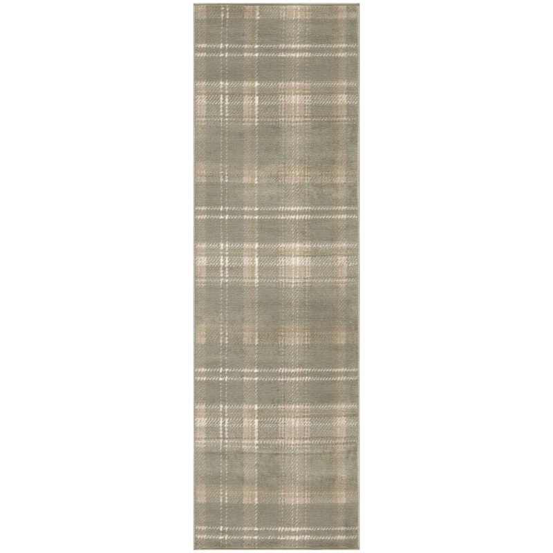 Homeroots 10' Olive Green and Ivory Plaid Runner Rug