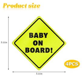 Sandfen Car Baby on Board Signs, 4PCS 5" x 5" Highly Visible Essential Auto Reflective Magnet Sticker, Waterproof Vehicle Magnetic Safety Warning for Bumper Window, Universal Fit