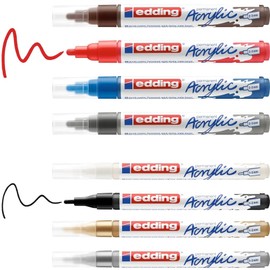edding Start Easy Set - acrylic paint pens, waterproof; fine and medium nib - set of 8 acrylic pens (popular colours) - acrylic pens for canvas or wood - for rock painting