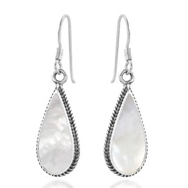 AeraVida Simply Elegant Framed Teardrops White Mother of Pearl Shell and Sterling Silver Fishhook Dangle Earrings | Timeless Vintage-Inspired Fashion Accessories for Women