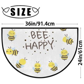 OMFUNS Half Round Door Mat, Non Slip Welcome Mat, Absorbent Washable Doormat Floor Mat, Area Rugs Half Circle Mats for Home Kitchen Patio Entrance, 24" x 36", Bee Happy Quote