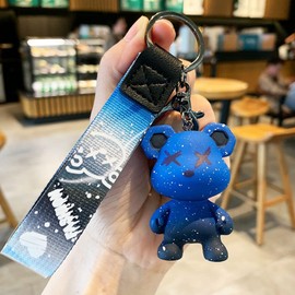 [AIXUAN] Cute color bear key for men women boys girls braid ideas braided rope resin animal pendant metal keychain (blue)