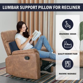 HOMBYS Lumbar Support Pillow for Recliner Chair, Memory Foam Back Support Cushion for Elderly,Extra Large Lumbar Support Pillow with Extension Straps