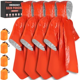 Blcculi 4 Pack Emergency Rain Poncho with Mylar Blanket Liner, Thermal Poncho Survival Blankets,Waterproof Emergency Thermal Blanket for Survival Gear,Camping,Hiking,Outdoor,Heavy Duty (Orange)
