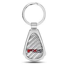 iPick Image Made Clear Dome Real Silver Carbon Fiber Chrome Metal Teardrop Key Chain with Logo for Ford F-150 FX4 Off Road