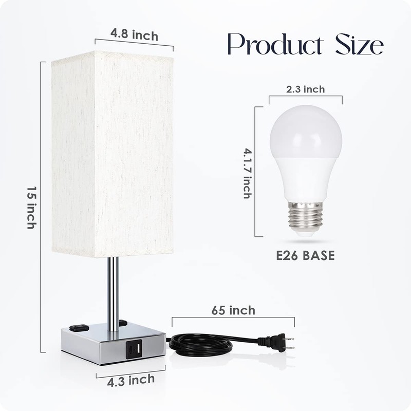 Bedside Lamp with USB Ports - Touch Control Table Lamp