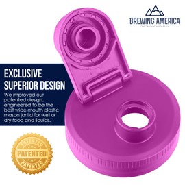 Mason Jar Lids Wide Mouth Plastic 4 Pack - With Flip Cap Screw Top Pouring Spout and Drink Hole - Fits Kerr and Ball Canning Jars - Wet/Dry Food and Liquid Storage - MADE IN USA (Very Berry)