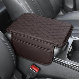 HEVLE Car Center Console Cover, PU Leather Armrest Pad Cover, Universal Waterproof Armrest Seat Box Cover Protector with 2 Storage Bags, Comfortable Car Interior Accessories for Car (Mocha Brown)