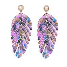 BG&WLing Palm Leaf Earrings for Women Resin Dangle Earring Tropical Acrylic Drop Bohemian Statement Earrings Fashion Jewelry (Purple)