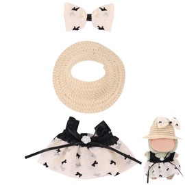 17cm Doll Clothes Set, Adorable Black & White Dress with Bow Knot and Straw Hat Fashionable Doll Outfit Accessories for Play & Display