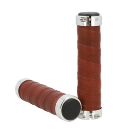 Gusti Maximilian S. Genuine Leather Handlebar Grip Bicycle Handle Brown Leather Metal Ring Smooth