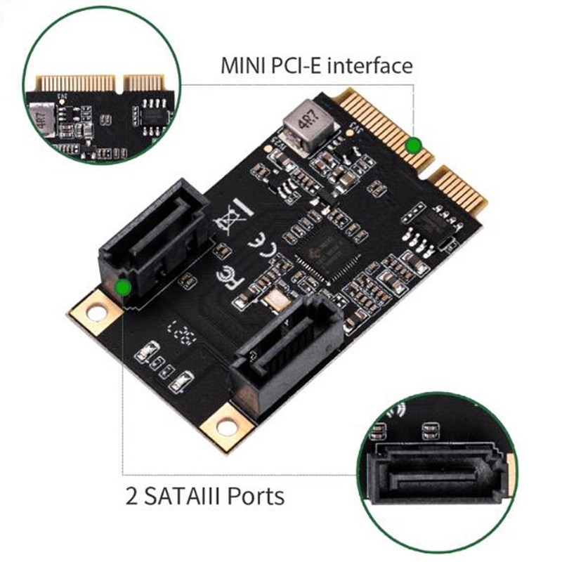 Mini PCi E to 2 Port SATA Expansion Card 6Gbps