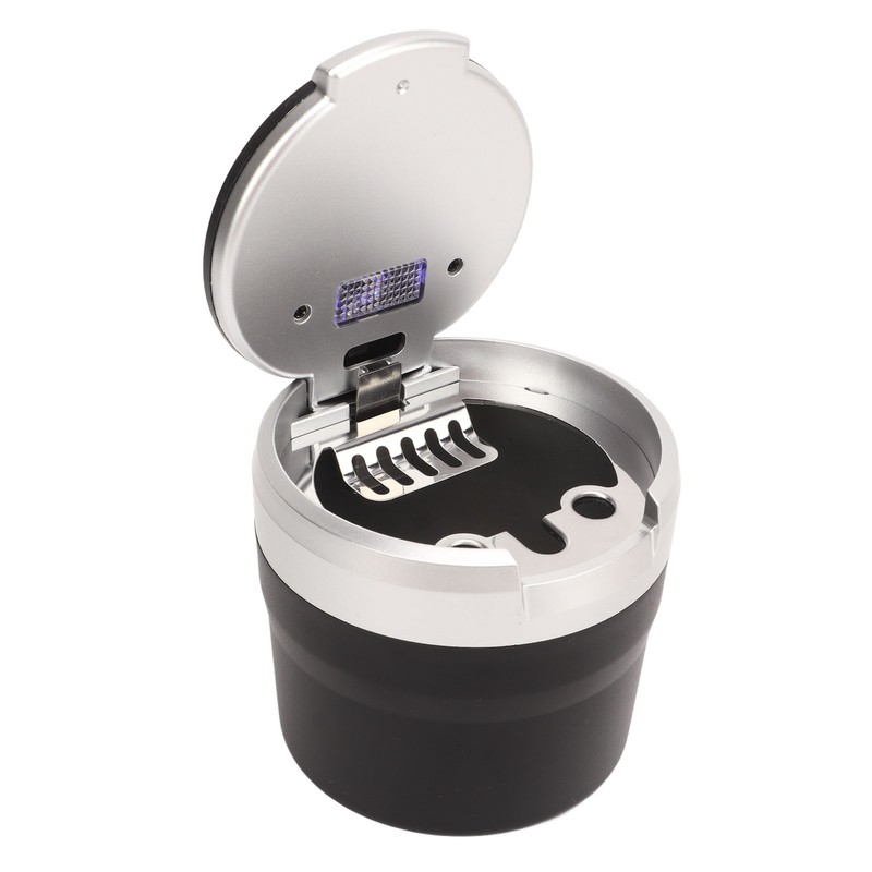 Portable Car Ashtray Mini Silver Edge Fire Prevention Smokeless Auto
