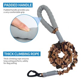 Huitban Camo Heavy Duty Dog Leash Bungee,360° Rotation Clasp Safety Lock, Dogs Leashes with Padded Handle,Army Camo Dog Training for Medium Large Dog（Brown camo）