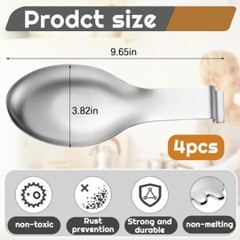 Nuanchu 4 Pcs Stainless Steel Spoon Rest Spatula Ladle Holder Spoon for Stove Top Heavy Duty Spatula Holder for Countertop Dishwasher Safe Utensil Rest for Kitchen, 3.8 x 9.6" (Silver)