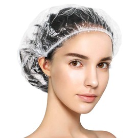 Keeygo Disposable Shower Caps 30PCS,Thicker Waterproof Plastic Hair Head Cover Shower Cap for Women Men, Spa Salon Shower,Travel,Spray Tanning(44CM)