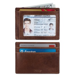 NKPT Thin RFID Leather Credit Card Holder Wallet for Men or Women | Small Slim Design, Classic Brown