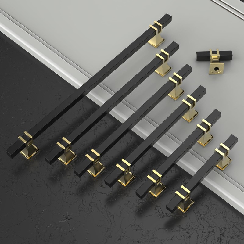 ROMATEE 10 Pack 5 Inch(128mm) Cabinet Pull Black and Gold