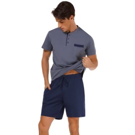 Sumeyuyu Men's Pajamas Set Short Sleeve Cotton Summer Pajamas PJ's Top and Pants for Sleepwear Loungewear with Pockets