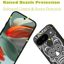 Unov Case Compatible with Pixel 9 Pro XL (2024) 5G Case with Design Soft TPU Shock Absorption Slim Embossed Pattern Protective (SKULL)