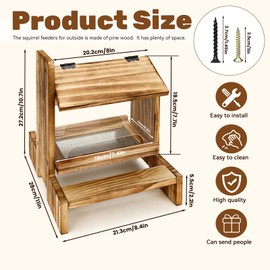 Wooden Squirrel Feeder, Squirrel Feeders for Outdoors, Squirrel House for Squirrel and Chipmunk