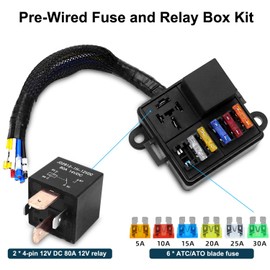 Greluma Pre-wired fuse relay box with 2 DC12V 4-pin 80A relay and 6 ATC ATO fuses, universal waterproof relay fuse block for car, car, truck, boat, marine, caravan