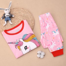Codkkre Girls' Unicorn Children's Pyjamas Cotton Long Sleeve Winter Pyjamas Two Piece Size 3-13 Years, Pink/Unicorn 2