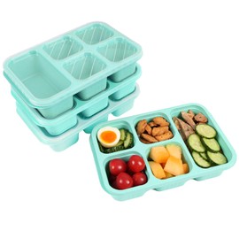 Bento box, 4 snack containers with 5 compartments, reusable meal preparation containers, lightweight lunch containers for children and adults, Stackable, Work, and Travel(Wheat(Green))