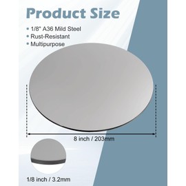 WENHUALI Steel Plate Sheet 1/8" x 8" Diameter Round Weldable 2 Pcs A36 Steel Sheet Metal Base Plate Disk for Construction (8 in, 2 Pcs)