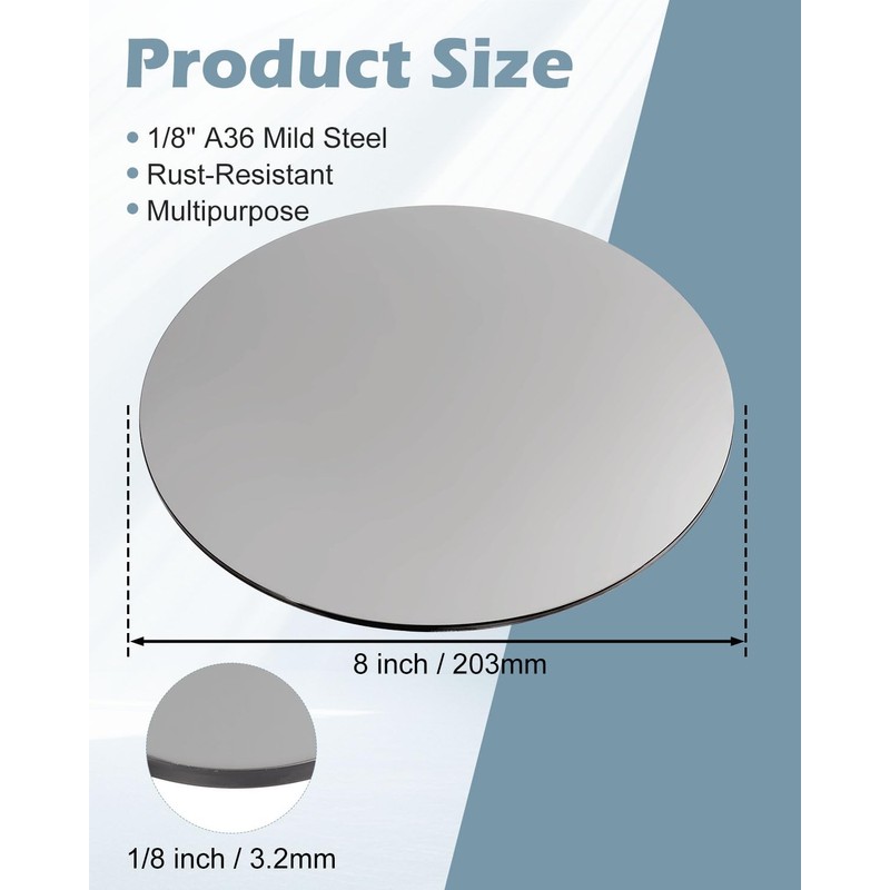 WENHUALI Steel Plate Sheet 1/8" x 8" Diameter Round Weldable
