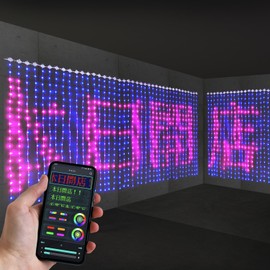 Emons LED Curtain Light, Dot Picture Anime, 400 Balls, 6.6 x 6.6 ft (2 x 2 m), LED Message Curtain, Electric Bulletin Board, Decoration, Smart App, Remote Control, Illumination Light, Illumination