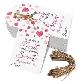 Happy Valentine's Day Tags, Valentine's Day Gift Tags with String for Sweet Themed Party or Valentine' Day Thank You Gift Tags Great for Party Favors (Sweet)