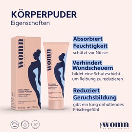 Womn Liquid Body Powder for Women, Against Sweat, Friction & Odour 50 ml